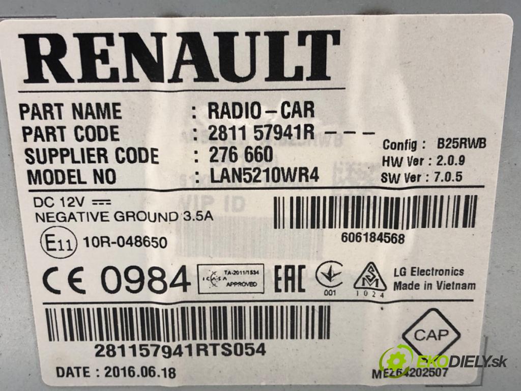RENAULT CLIO IV (BH_) 2012 - 2022    1.5 dCi 110 81 kW [110 KM] olej napędowy 2016 - 2022  RADIO Navigácia 281157941R (Audio zariadenia)