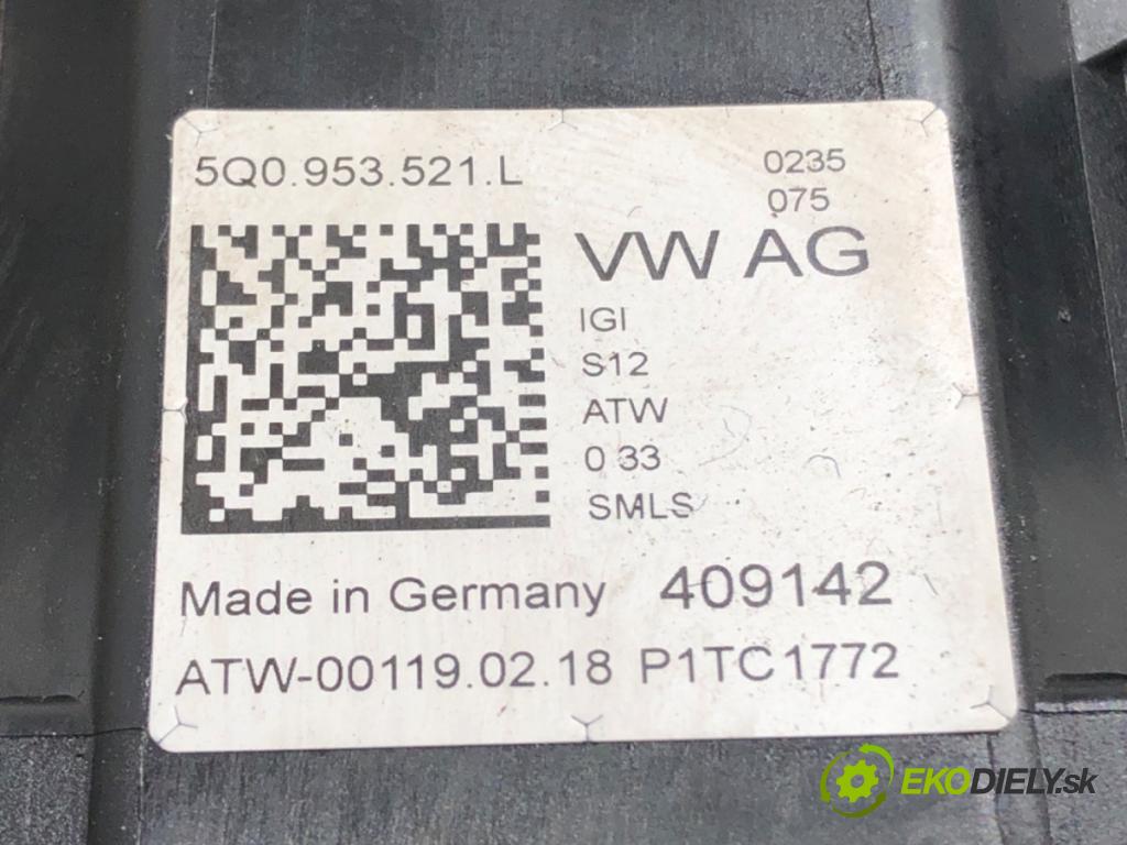 VW GOLF VII Variant (BA5, BV5) 2013 - 2022    1.6 TDI 85 kW [115 KM] olej napędowy 2016 - 2022  Prepínač kombinovaný 5Q0953521L (Prepínače, spínače, tlačidlá a ovládače kúrenia)