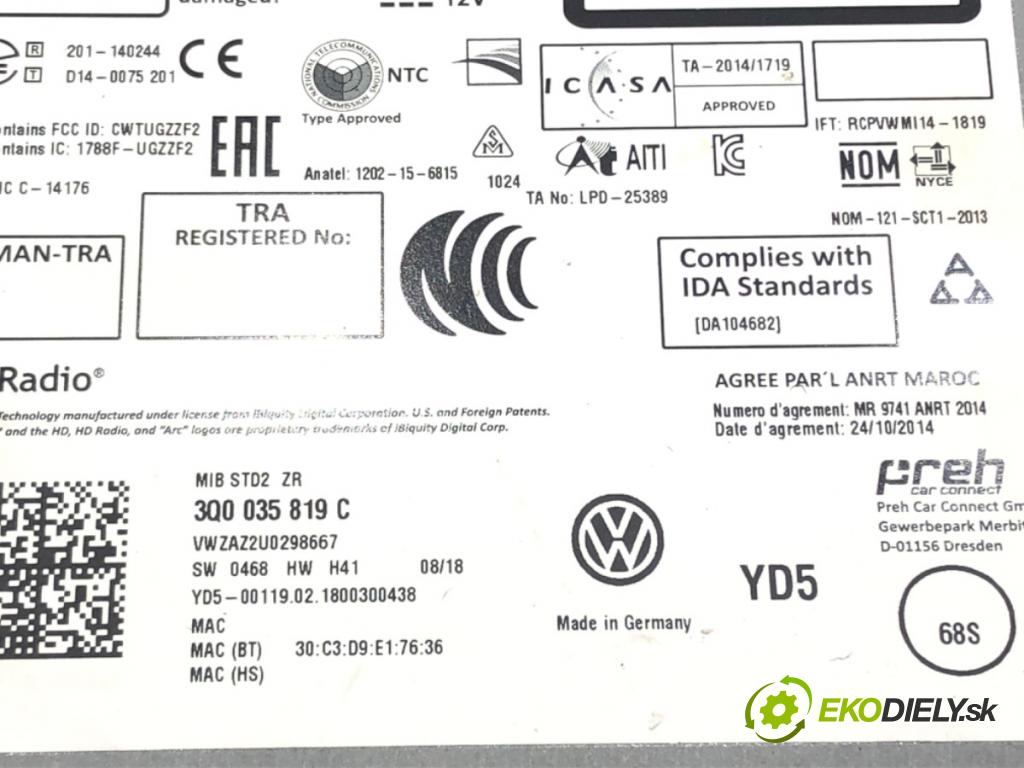 VW GOLF VII Variant (BA5, BV5) 2013 - 2022    1.6 TDI 85 kW [115 KM] olej napędowy 2016 - 2022  čítač navigácie 3Q0035819C (Ostatné)