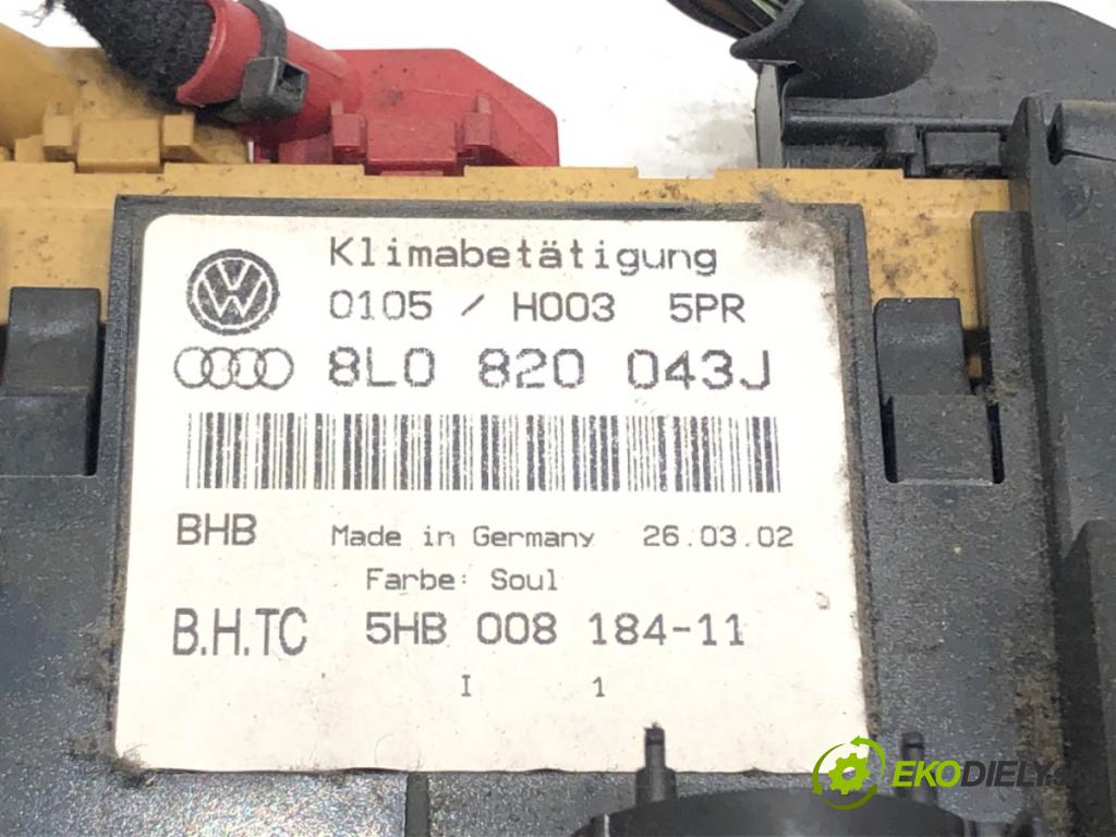 AUDI A3 (8L1) 1996 - 2006    1.9 TDI 74 kW [100 KM] olej napędowy 2000 - 2003  Panel ovládania kúrenia 8L0820043J (Prepínače, spínače, tlačidlá a ovládače kúrenia)