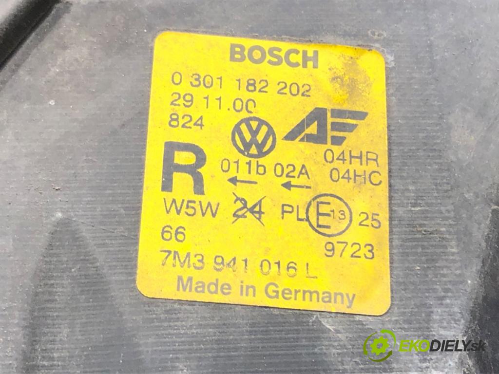 VW SHARAN (7M8, 7M9, 7M6) 1995 - 2010    1.9 TDI 85 kW [115 KM] olej napędowy 2000 - 2010  Svetlomet pravy predný 7M3941016L