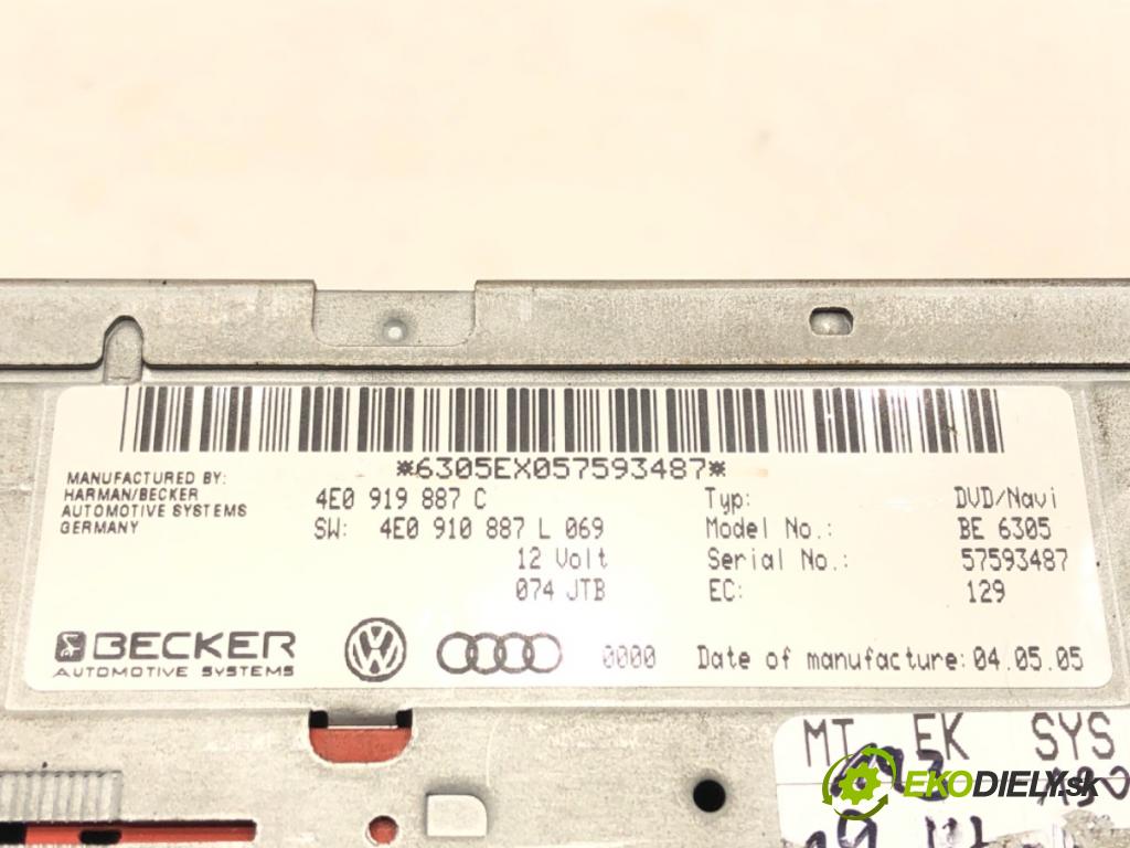 AUDI A6 C6 Avant (4F5) 2004 - 2011    3.0 TDI quattro 165 kW [225 KM] olej napędowy 2005 - 2006  čítač navigácie 4E0919887C (Ostatné)