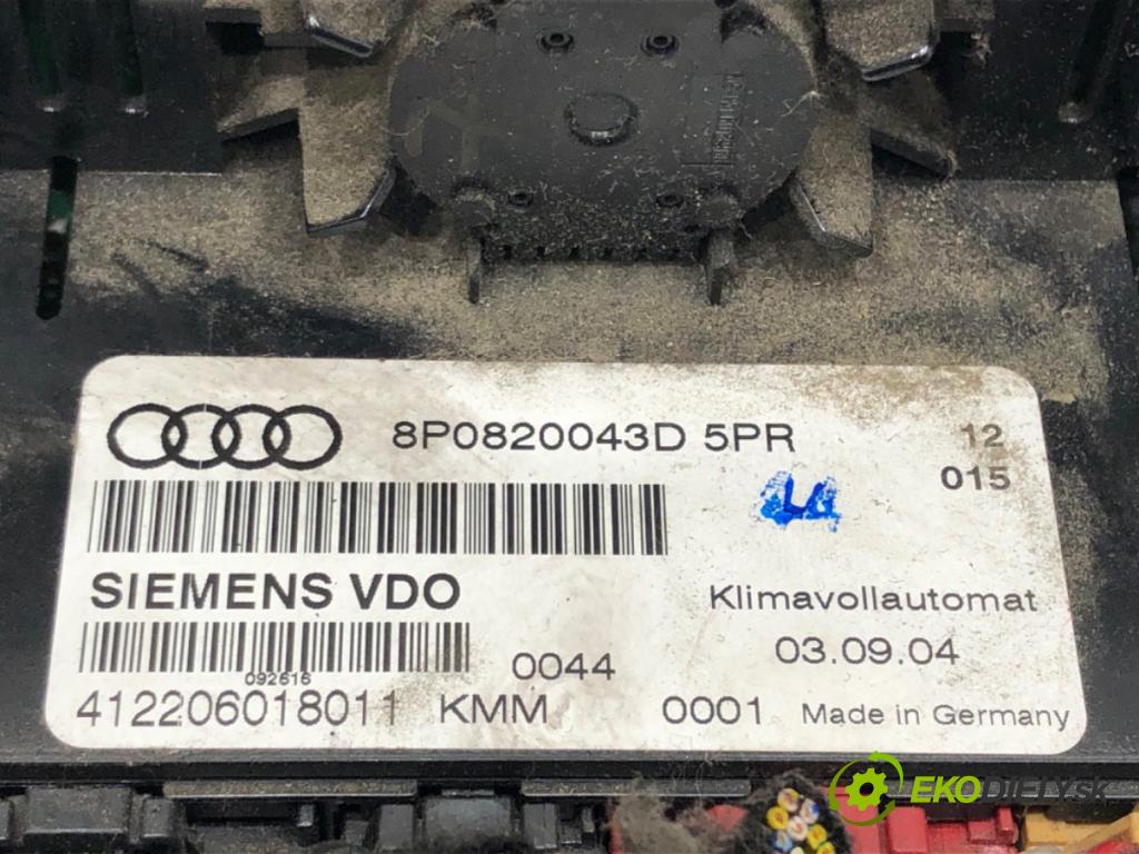 AUDI A3 (8P1) 2003 - 2013    2.0 TDI 16V 103 kW [140 KM] olej napędowy 2003 - 2012  Panel ovládania kúrenia 8P0820043D (Prepínače, spínače, tlačidlá a ovládače kúrenia)