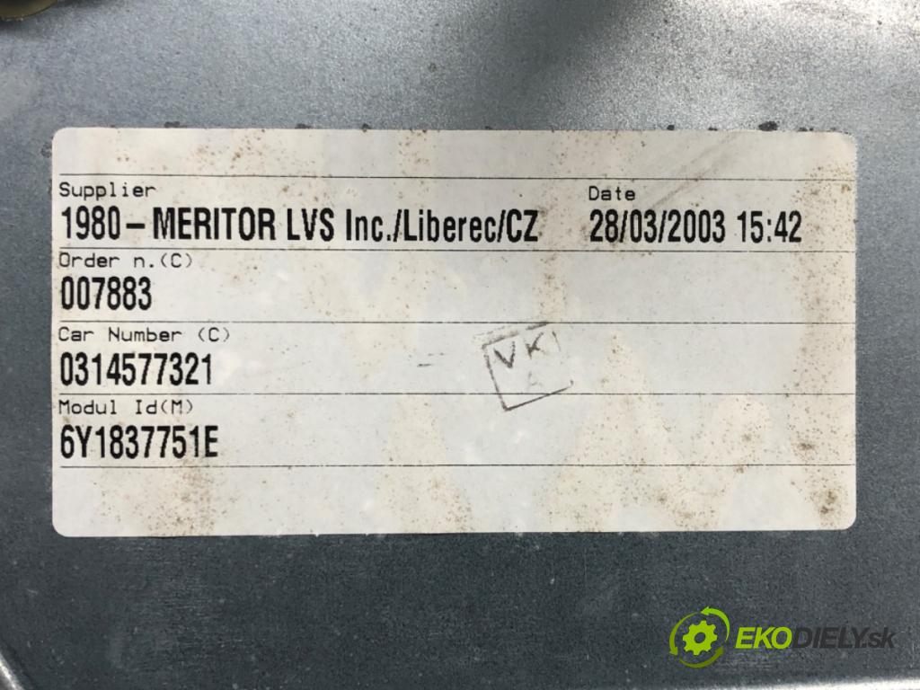 SKODA FABIA I (6Y2) 1999 - 2008    1.2 40 kW [54 KM] benzyna 2001 - 2007  Mechanizmus okna ľavy predný 6Y1837751E