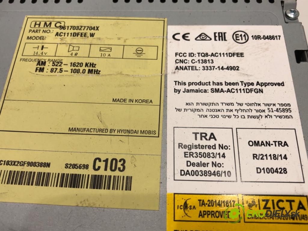 HYUNDAI i40 I Kombi Van (VF) 2011 - 2022    1.7 CRDI 85 kW [116 KM] olej napędowy 2015 - 2022  RADIO 961703Z7704X (Audio zariadenia)