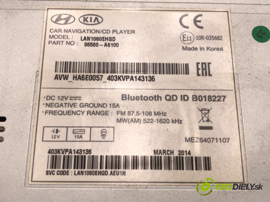 HYUNDAI i30 Kombi Van (GDE, GD) 2012 - 2022    1.6 GDI 99 kW [135 KM] benzyna 2015 - 2022  RADIO 96560-A6100 (Audio zariadenia)