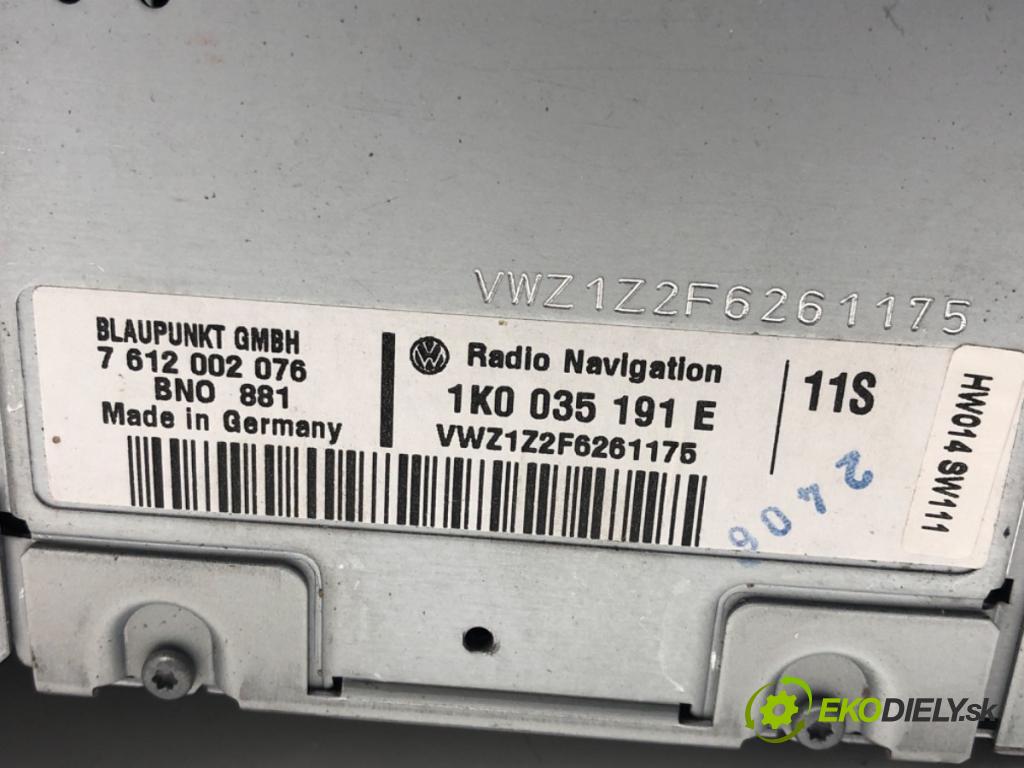 VW TOURAN (1T1, 1T2) 2003 - 2010    2.0 TDI 103 kW [140 KM] olej napędowy 2005 - 2010  RADIO 1K0035191E (Audio zariadenia)