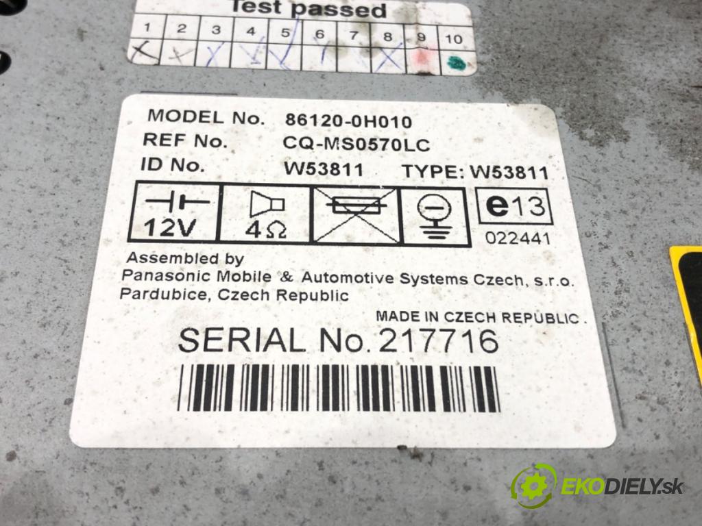 PEUGEOT 107 (PM_, PN_) 2005 - 2014    1.0 50 kW [68 KM] benzyna 2005 - 2014  RADIO 86120-0H010 (Audio zariadenia)