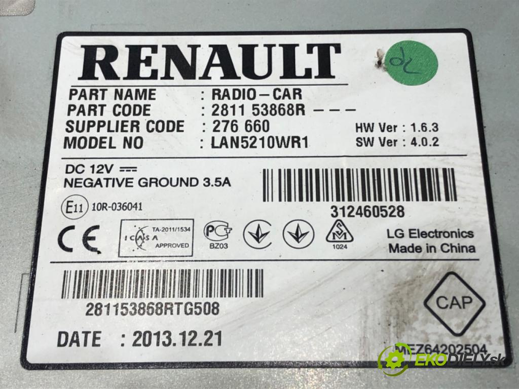 RENAULT CLIO IV (BH_) 2012 - 2022    1.2 16V 54 kW [73 KM] benzyna 2012 - 2022  RADIO 281153868R (Audio zariadenia)