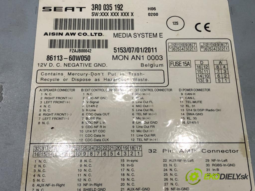 SEAT EXEO (3R2) 2008 - 2013    2.0 TDI 125 kW [170 KM] olej napędowy 2009 - 2013  RADIO 3R0035192 (Audio zariadenia)