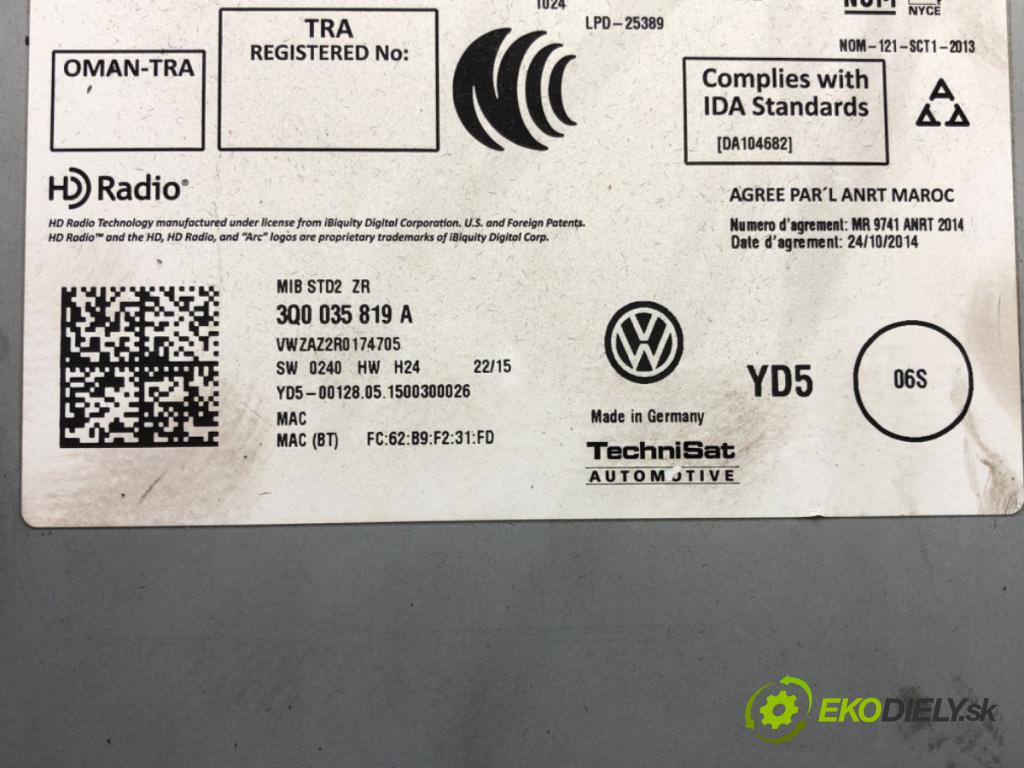 VW GOLF VII Variant (BA5, BV5) 2013 - 2022    1.6 TDI 81 kW [110 KM] olej napędowy 2013 - 2017  čítač navigácie 3Q0035819A (Ostatné)