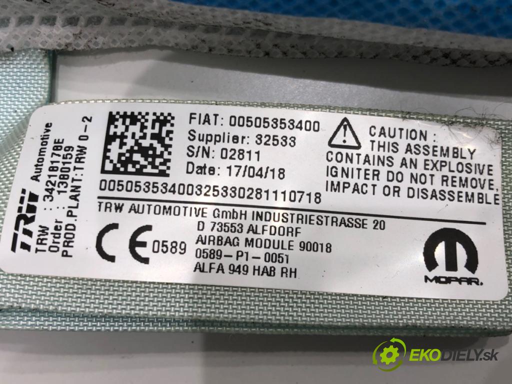 ALFA ROMEO STELVIO (949_) 2016 - 2022    2.0 (949AXA2A) 206 kW [280 KM] benzyna 2016 - 2022  Stropný pravá 00505353400 (Airbagy)