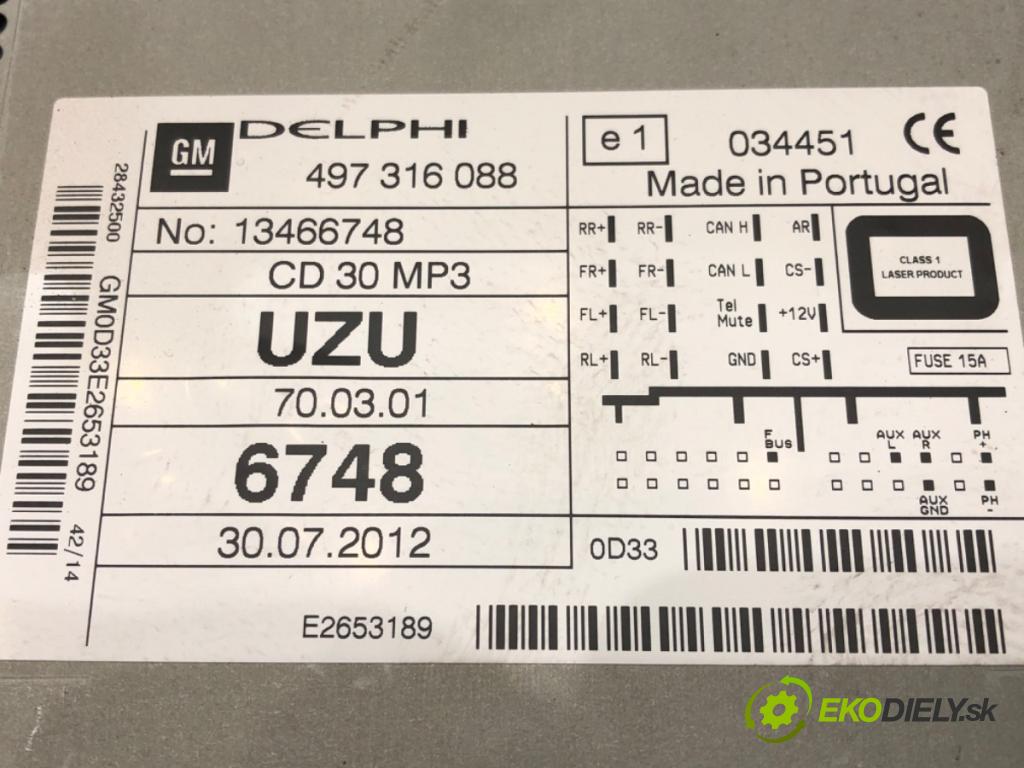 OPEL CORSA D (S07) 2006 - 2014    1.2 LPG (L08, L68) 63 kW [86 KM] Benzyna / gaz samochodowy (LPG) 2011 - 2014  RADIO 13466748 (Audio zariadenia)