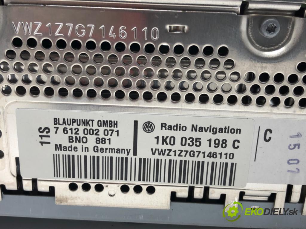 VW GOLF V (1K1) 2003 - 2010    2.0 GTI 147 kW [200 KM] benzyna 2004 - 2009  RADIO 1K0035198C (Audio zariadenia)