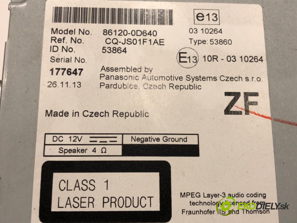 TOYOTA YARIS (_P13_) 2010 - 2022    1.3 (NSP130_) 73 kW [99 KM] benzyna 2011 - 2022  RADIO 86120-0D640 (Audio zariadenia)