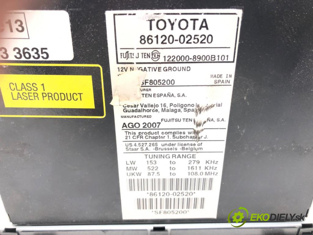 TOYOTA AURIS (_E15_) 2006 - 2012    1.6 (ZRE151_) 91 kW [124 KM] benzyna 2007 - 2012  RADIO 86120-02520 (Audio zariadenia)