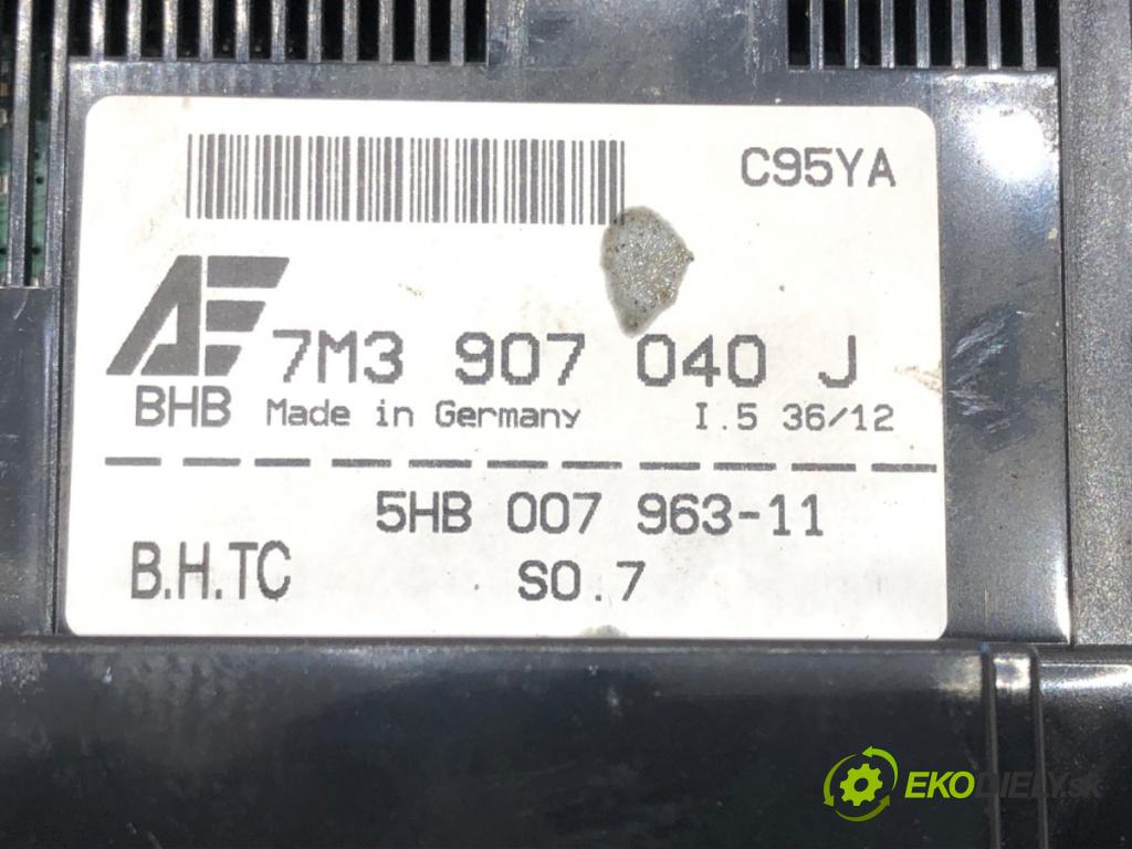 VW SHARAN (7M8, 7M9, 7M6) 1995 - 2010    1.9 TDI 85 kW [115 KM] olej napędowy 2000 - 2010  Panel ovládania kúrenia 7M3907040J (Prepínače, spínače, tlačidlá a ovládače kúrenia)