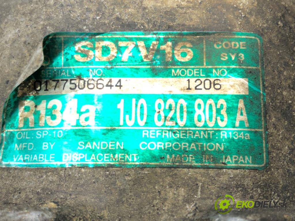 SKODA OCTAVIA I (1U2) 1996 - 2010    1.9 TDI 66 kW [90 KM] olej napędowy 1996 - 2010  Kompresor klimatizácie 1J0820803A (Kompresory klimatizácie)