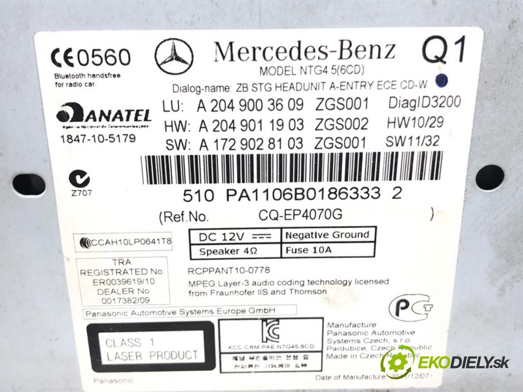 MERCEDES-BENZ KLASA C (W204) 2007 - 2015    C 180 CGI (204.031) 115 kW [156 KM] benzyna 2008 - 2014  RADIO A2049003609 (Audio zariadenia)