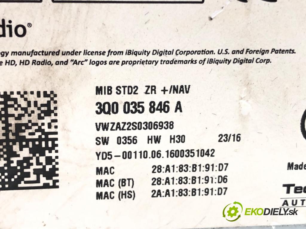 VW PASSAT B8 Variant (3G5, CB5) 2014 - 2022    2.0 TDI 110 kW [150 KM] olej napędowy 2014 - 2022  čítač navigácie 3Q0035846A (Ostatné)