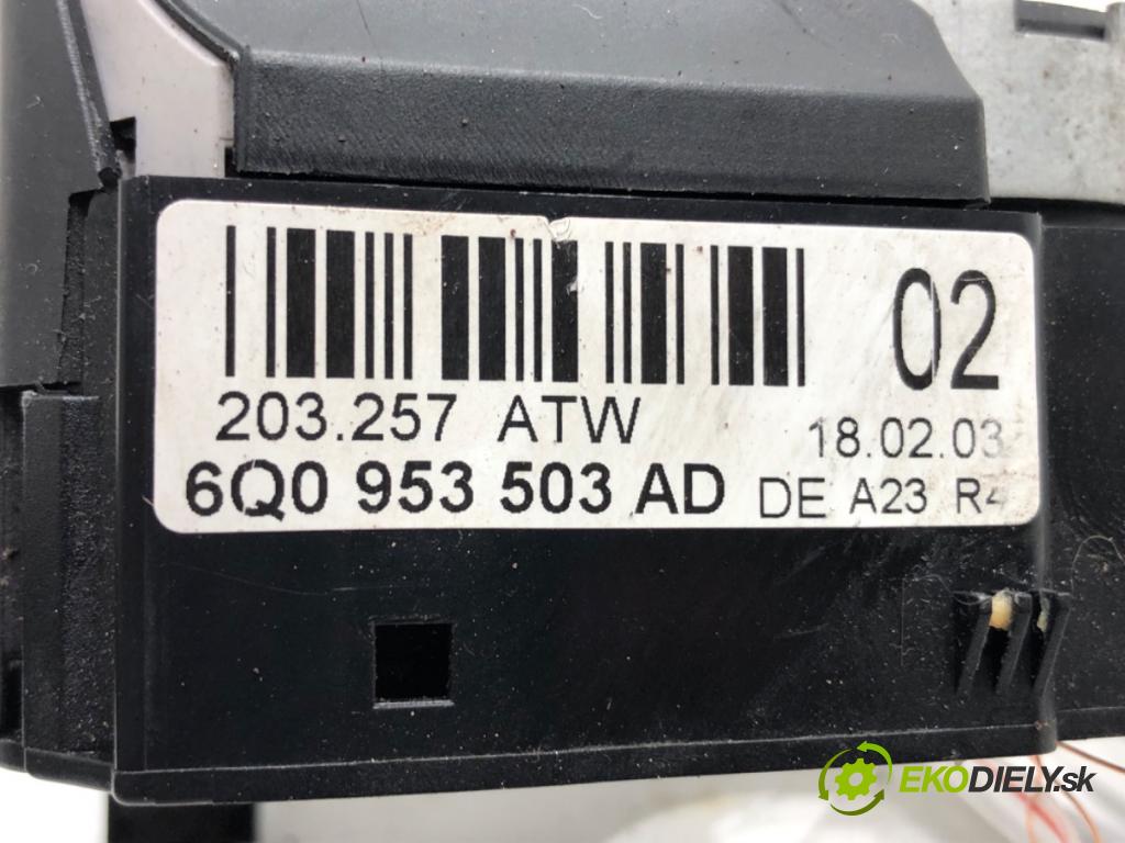 VW POLO (9N_, 9A_) 2001 - 2014    1.2 12V 47 kW [64 KM] benzyna 2001 - 2007  Prepínač kombinovaný 6Q0953503AD (Prepínače, spínače, tlačidlá a ovládače kúrenia)