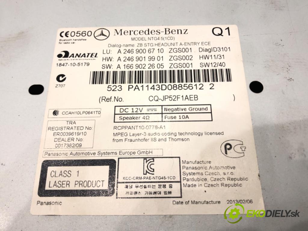 MERCEDES-BENZ KLASA A (W176) 2012 - 2018    A 180 CDI (176.000) 80 kW [109 KM] olej napędowy 2012 - 2014  RADIO A2469006710 (Audio zariadenia)