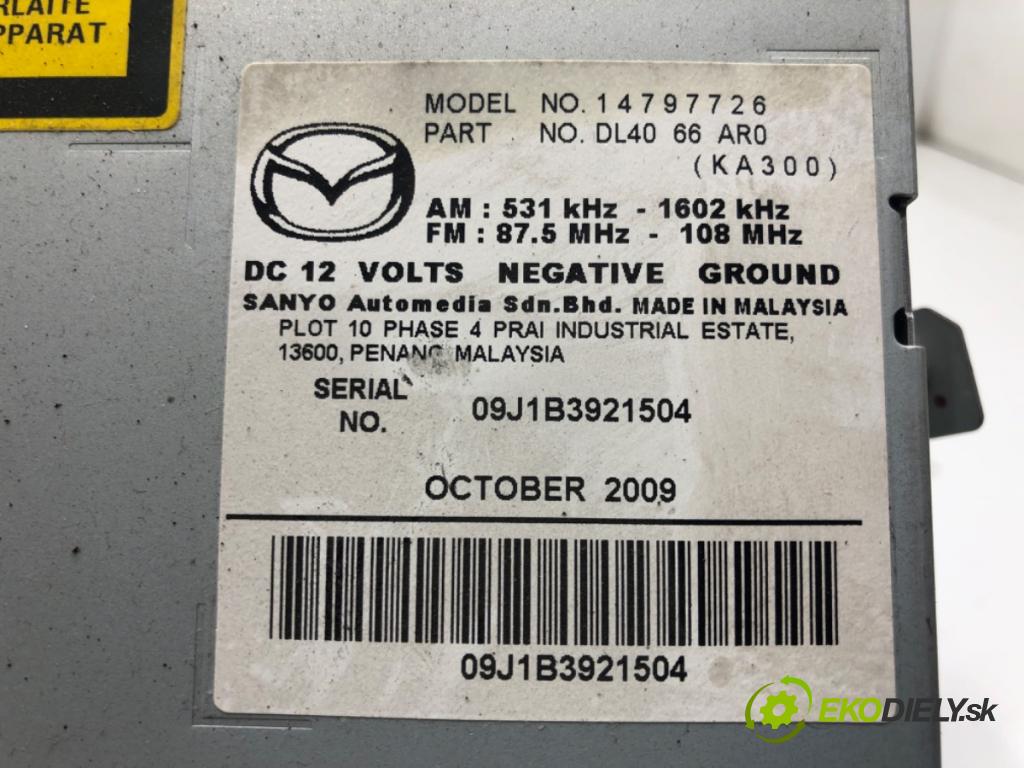 MAZDA 2 (DE_, DH_) 2007 - 2015    1.4 MZR-CD 50 kW [68 KM] olej napędowy 2008 - 2015  RADIO 14797726 (Audio zariadenia)