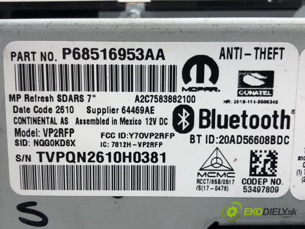 JEEP COMPASS (MP, M6) 2016 - 2022    2.4 MultiAir 4x4 129 kW [175 KM] benzyna 2017 - 2022  RADIO P68516953AA (Audio zariadenia)