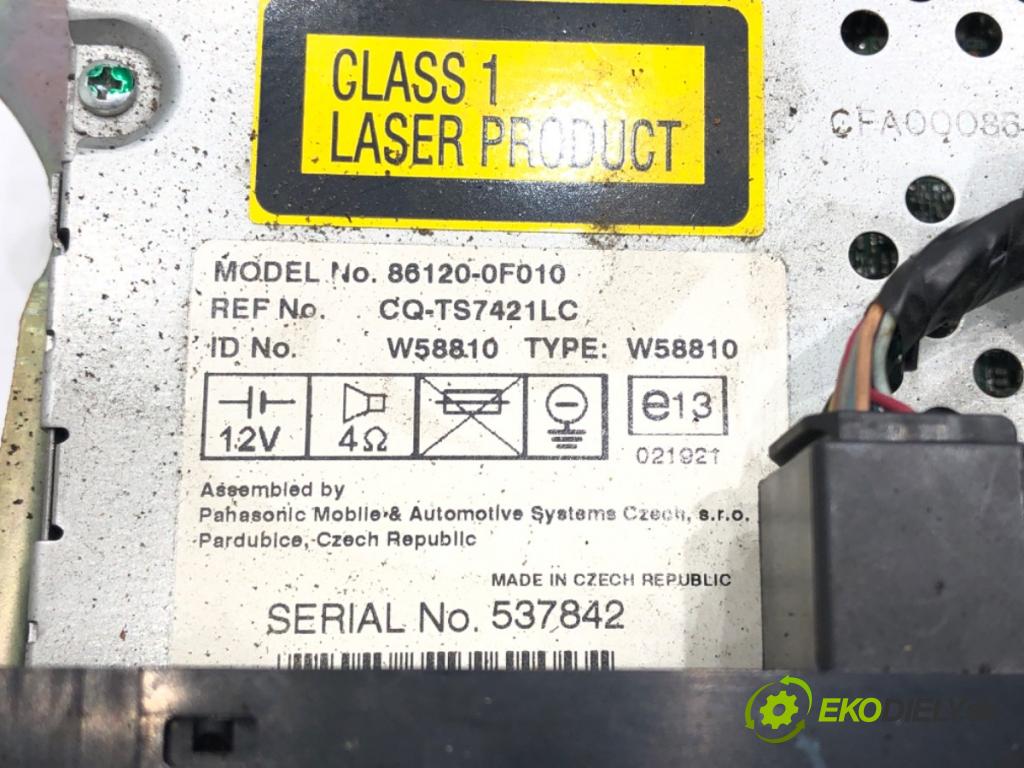 TOYOTA COROLLA Verso (ZER_, ZZE12_, R1_) 2004 - 2009    2.2 D-4D (AUR10_) 100 kW [136 KM] olej napędowy 2005 - 2009  RADIO 86120-0F010 (Audio zariadenia)