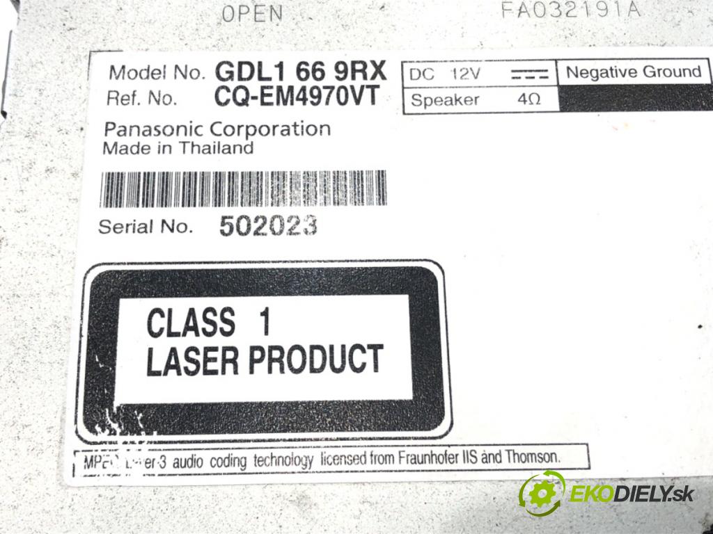 MAZDA 6 Kombi (GH) 2007 - 2013    2.0 MZR (GHEFW) 114 kW [155 KM] benzyna 2010 - 2013  RADIO GDL1669RX (Audio zariadenia)