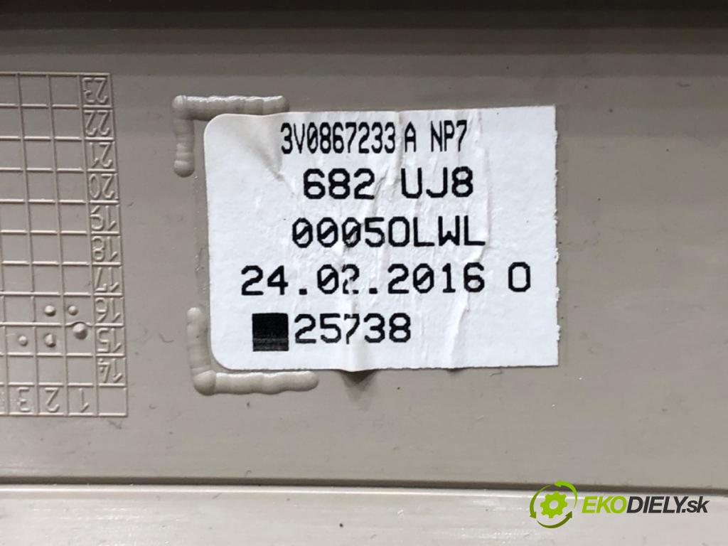 SKODA SUPERB III Kombi (3V5) 2015 - 2022    2.0 TSI 4x4 206 kW [280 KM] benzyna 2015 - 2022  Clona stĺpika ľavá strana 3V0867233A