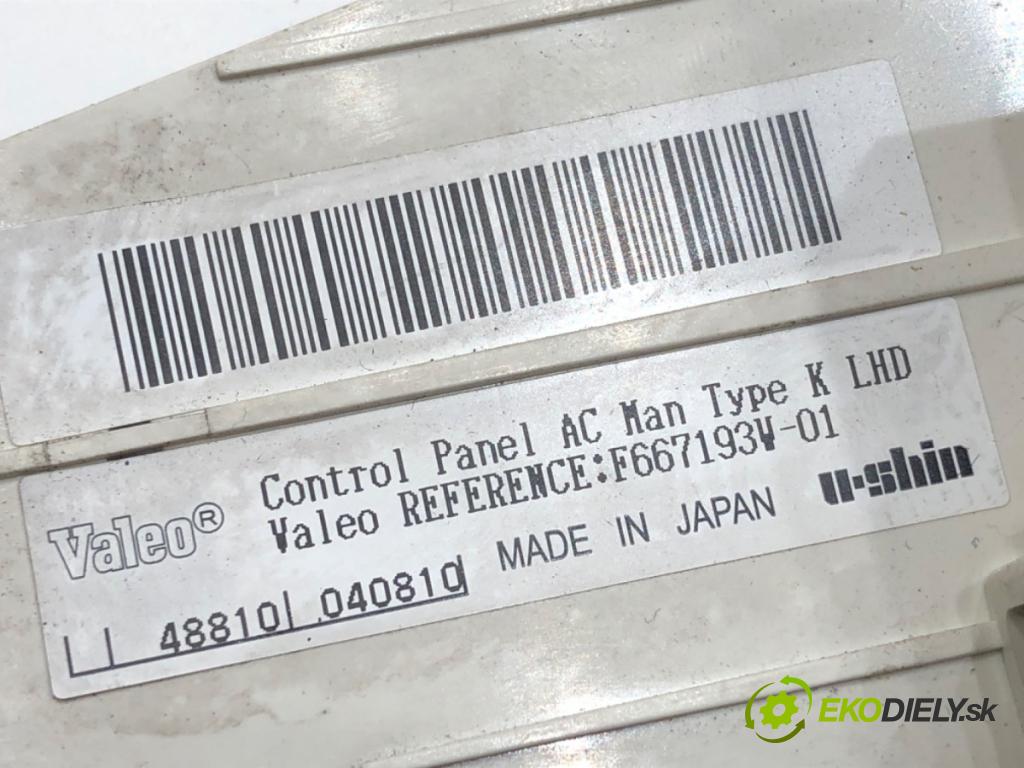 NISSAN MICRA III (K12) 2002 - 2010    1.5 dCi 48 kW [65 KM] olej napędowy 2003 - 2010  Panel ovládania kúrenia F667193V (Prepínače, spínače, tlačidlá a ovládače kúrenia)