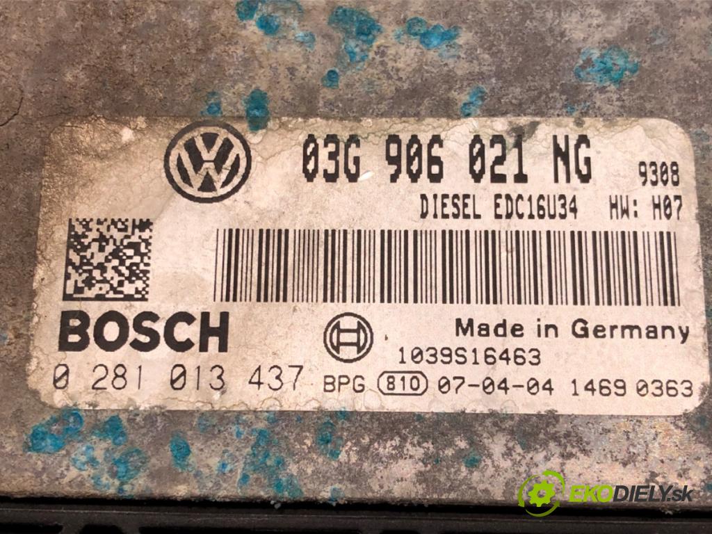 VW PASSAT B6 Variant (3C5) 2005 - 2011    1.9 TDI 77 kW [105 KM] olej napędowy 2005 - 2010  riadiaca jednotka Motor 03G906021NG 0281013437 (Riadiace jednotky)