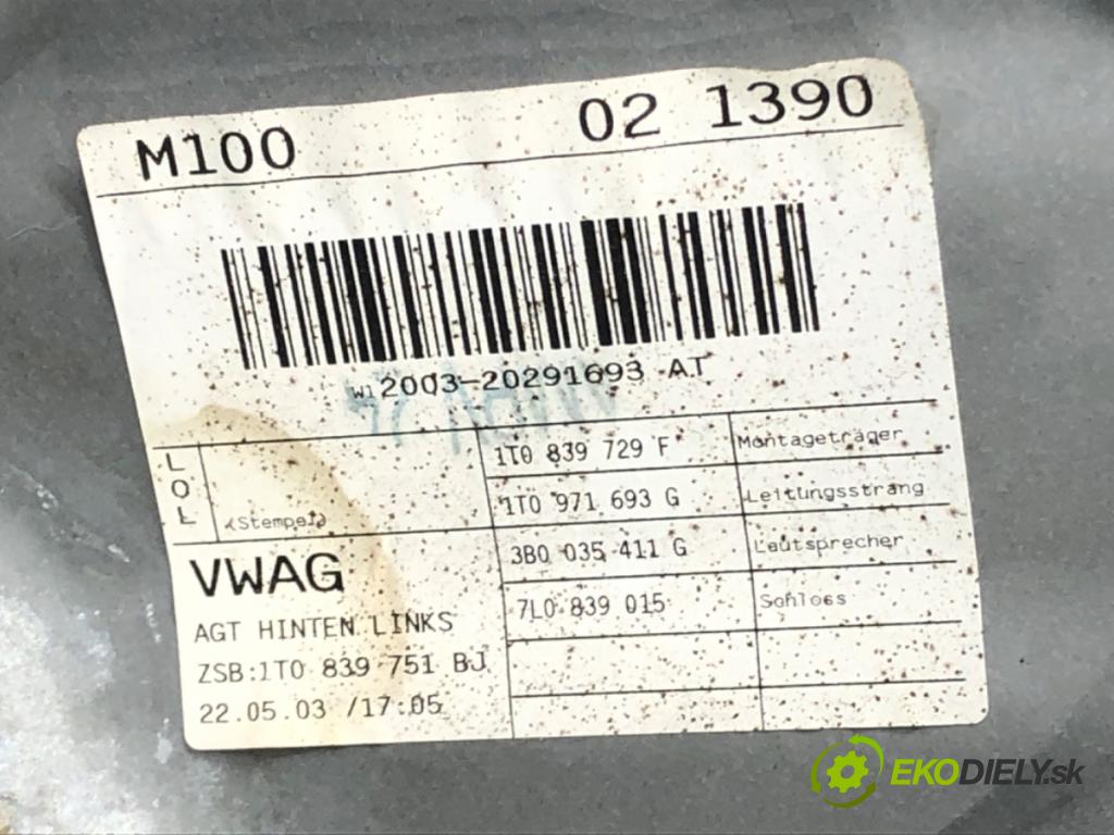 VW TOURAN (1T1, 1T2) 2003 - 2010    1.9 TDI 74 kW [100 KM] olej napędowy 2003 - 2004  mechanismus okna levý zadní část 1T0839751BJ