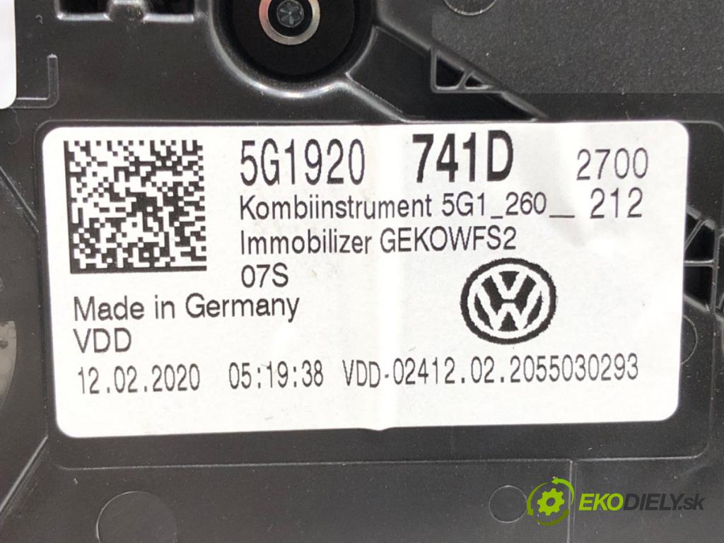 VW GOLF VII (5G1, BQ1, BE1, BE2) 2012 - 2022    1.6 TDI 85 kW [115 KM] olej napędowy 2016 - 2022  Prístrojovka 5G1920741D (Prístrojové dosky, displeje)