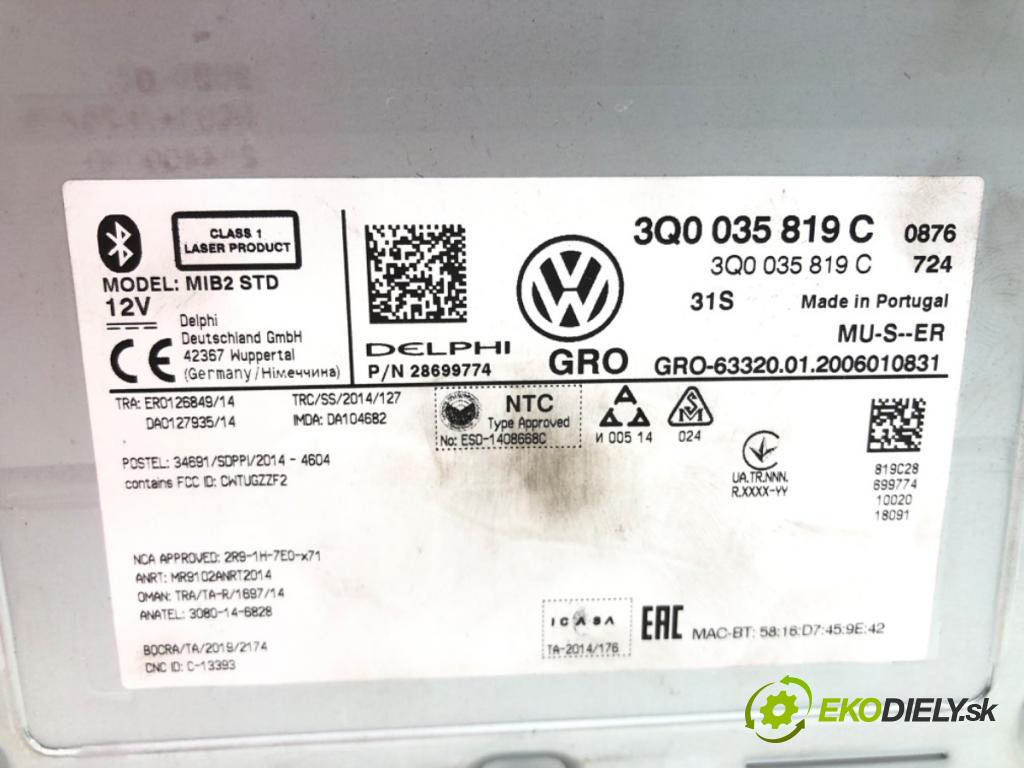 VW GOLF VII (5G1, BQ1, BE1, BE2) 2012 - 2022    1.6 TDI 85 kW [115 KM] olej napędowy 2016 - 2022  čítač navigácie 3Q0035819C (Ostatné)