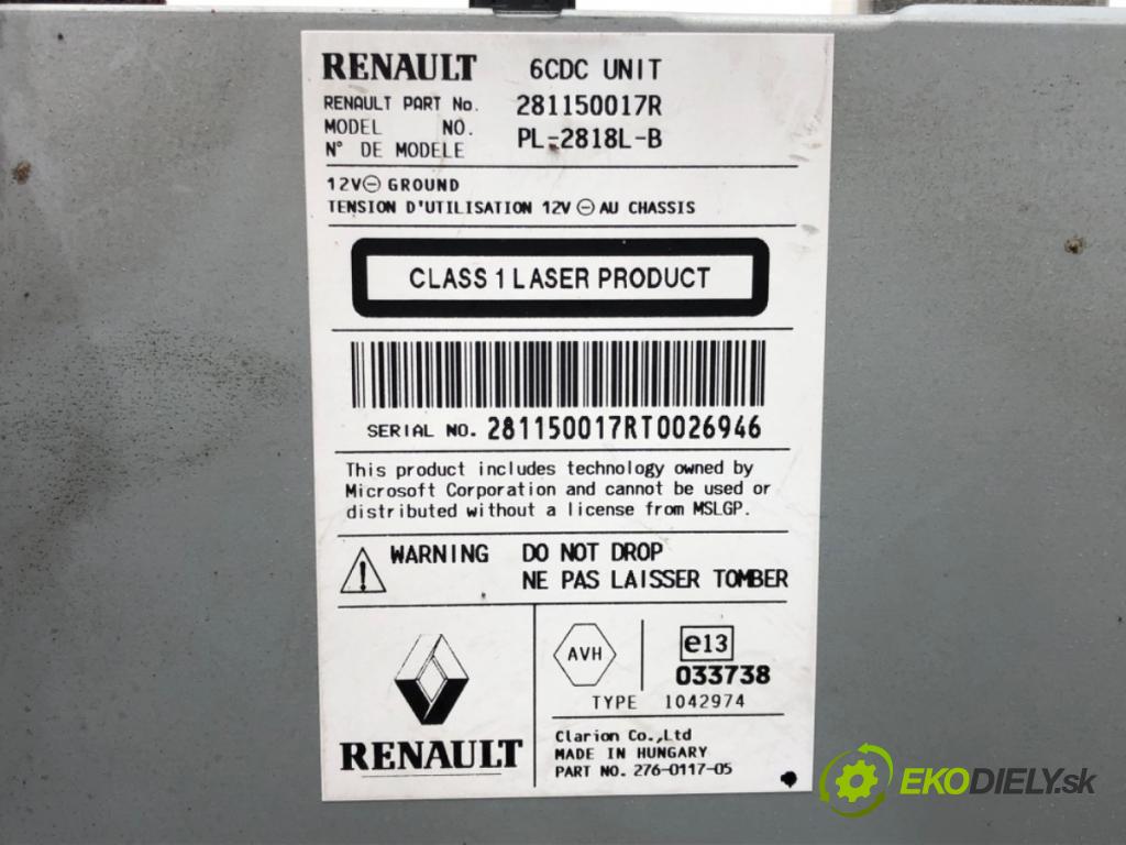 RENAULT LAGUNA III Grandtour (KT0/1) 2007 - 2015    2.0 dCi GT (KT11, KT1E, KT1N) 131 kW [178 KM] olej napędowy 2008 - 2015  RADIO 281150017R (Audio zariadenia)
