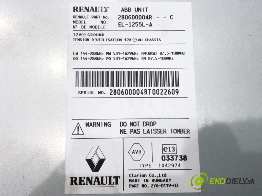 RENAULT LAGUNA III Grandtour (KT0/1) 2007 - 2015    2.0 dCi GT (KT11, KT1E, KT1N) 131 kW [178 KM] olej napędowy 2008 - 2015  TUNER radia 280600004