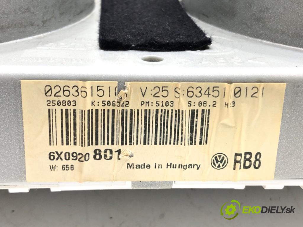 VW LUPO I (6X1, 6E1) 1998 - 2005    1.0 37 kW [50 KM] benzyna 1998 - 2005  Prístrojovka 6X0920801 (Prístrojové dosky, displeje)