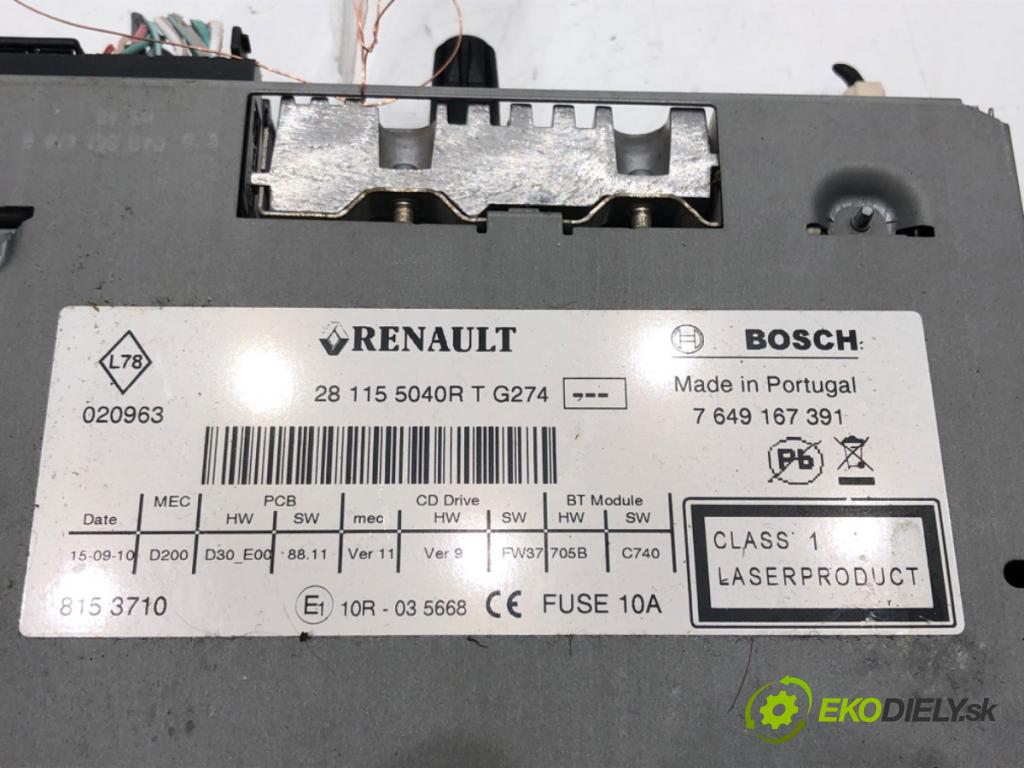 RENAULT SCÉNIC III (JZ0/1_) 2008 - 2022    1.5 dCi 81 kW [110 KM] olej napędowy 2009 - 2022  RADIO 281155040R (Audio zariadenia)