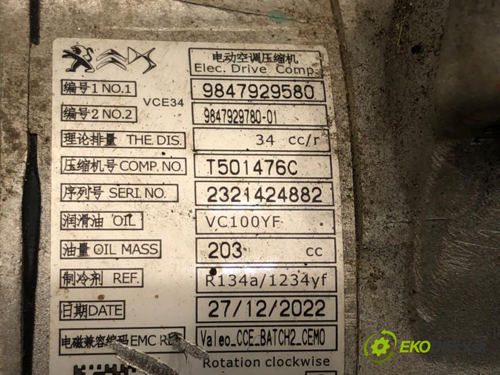 PEUGEOT 208 II (UB_, UP_, UW_, UJ_) 2019 - 2022    e-208 100 kW [136 KM] elektryczny 2019 - 2022  kompresor klimatizace 9847929580 (Kompresory)