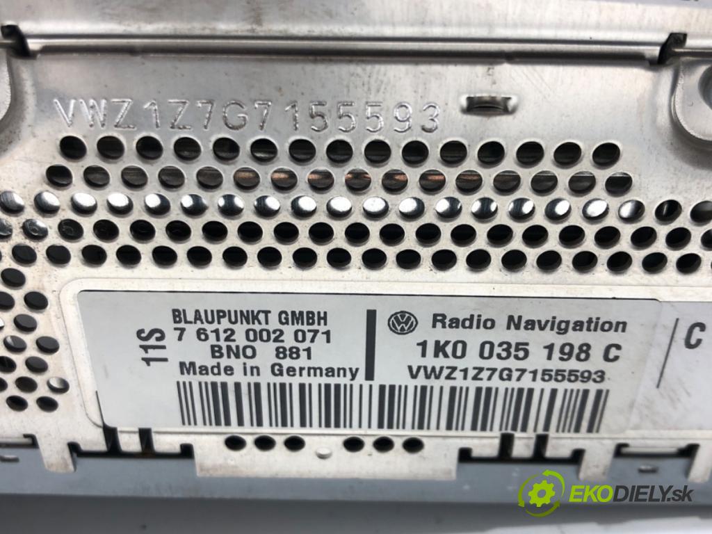 VW TOURAN (1T1, 1T2) 2003 - 2010    1.9 TDI 74 kW [100 KM] olej napędowy 2003 - 2004  RADIO 1K0035198C (Audio zariadenia)
