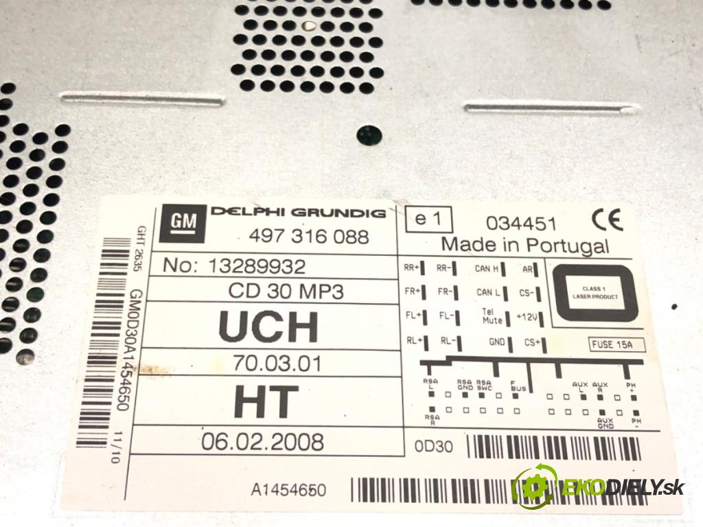 OPEL ASTRA H Kombi (A04) 2004 - 2014    1.7 CDTI (L35) 81 kW [110 KM] olej napędowy 2007 - 2014  RADIO 13289932 (Audio zariadenia)