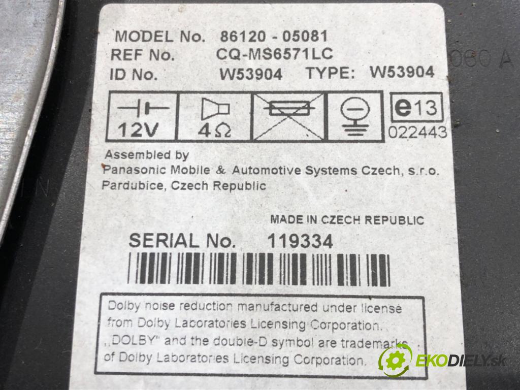 TOYOTA AVENSIS Kombi (_T25_) 2003 - 2008    2.0 (AZT250_) 108 kW [147 KM] benzyna 2003 - 2008  RADIO 86120-05081 (Audio zariadenia)