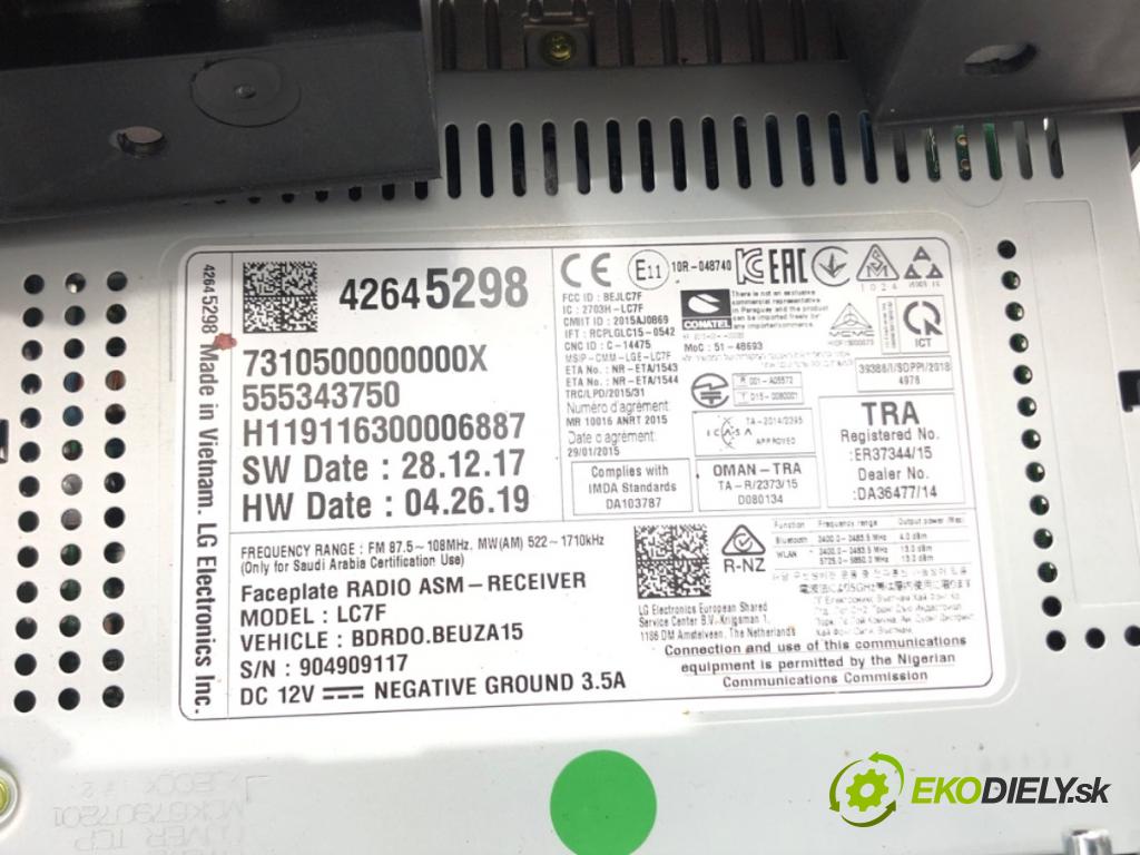 OPEL CORSA E (X15) 2014 - 2022    1.4 (08, 68) 66 kW [90 KM] benzyna 2014 - 2022  RADIO 42645298 (Audio zariadenia)