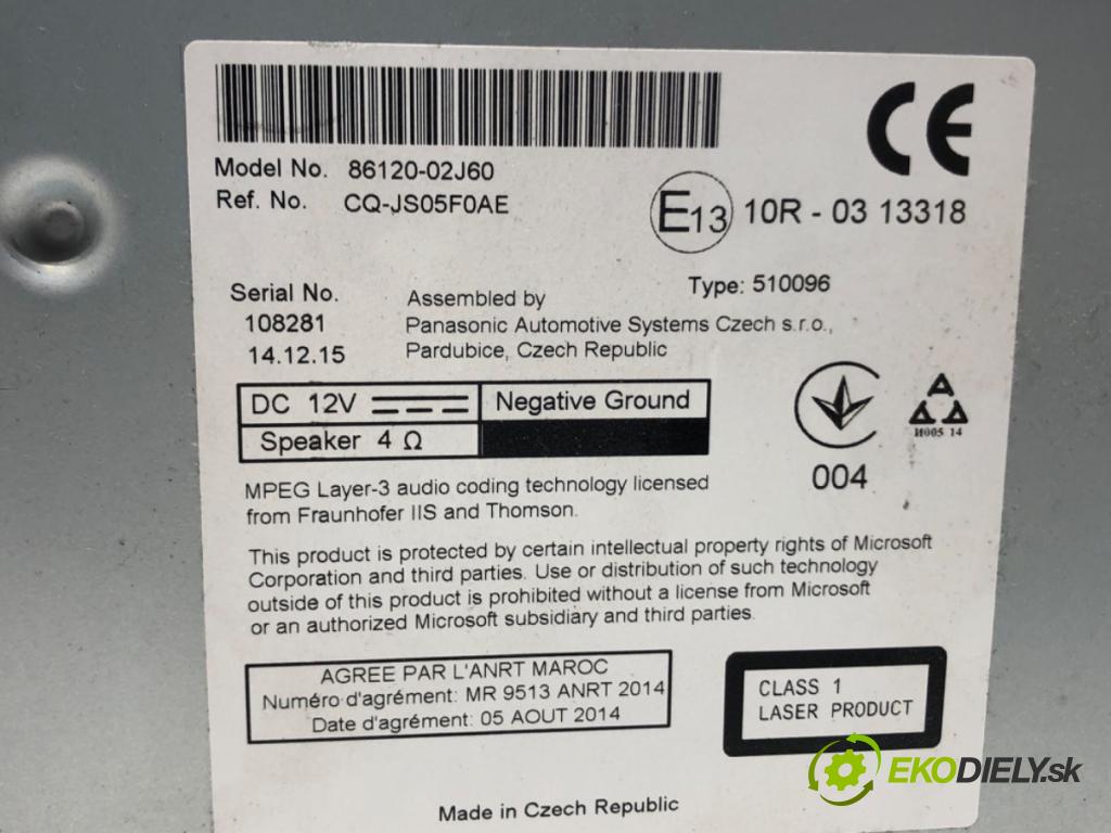 TOYOTA AURIS Kombi (_E18_) 2013 - 2018    1.8 Hybrid (ZWE186_) 73 kW [99 KM] Hybryda silnik benzynowy / elektryczny 2013 - 2018  RADIO Navigácia 86120-02J60 (Audio zariadenia)