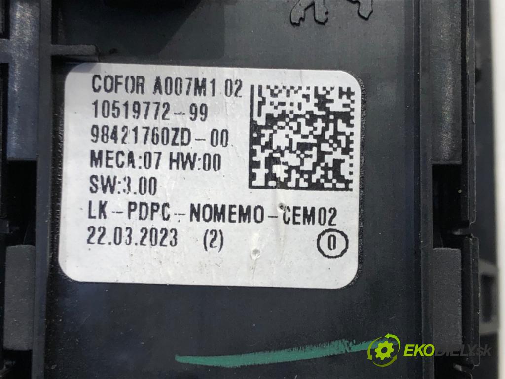 TOYOTA PROACE CITY VERSO nadwozie wielkoprzestrzenne (MPV) 2019 - 2022    1.5 D-4D 130 (BKYMA) 96 kW [131 KM] olej napędowy 2019 - 2022  Prepínač okien 98421760ZD (Prepínače, spínače, tlačidlá a ovládače kúrenia)