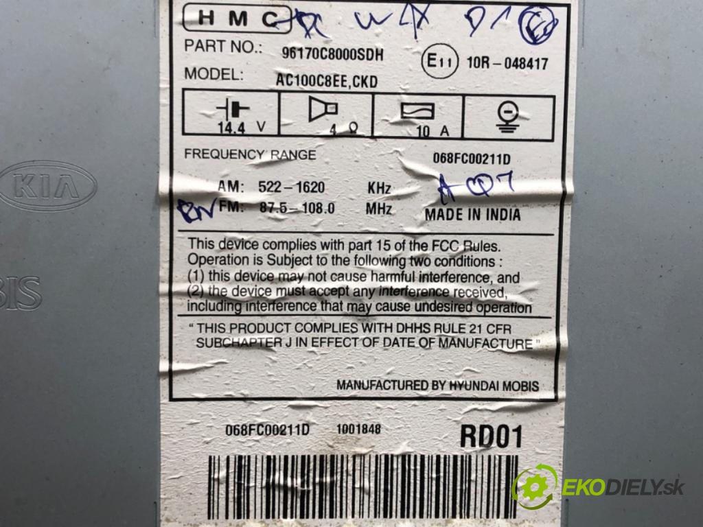 HYUNDAI i20 II (GB, IB) 2014 - 2022    1.2 61 kW [83 KM] benzyna 2014 - 2022  RADIO 96170C8000 (Audio zariadenia)