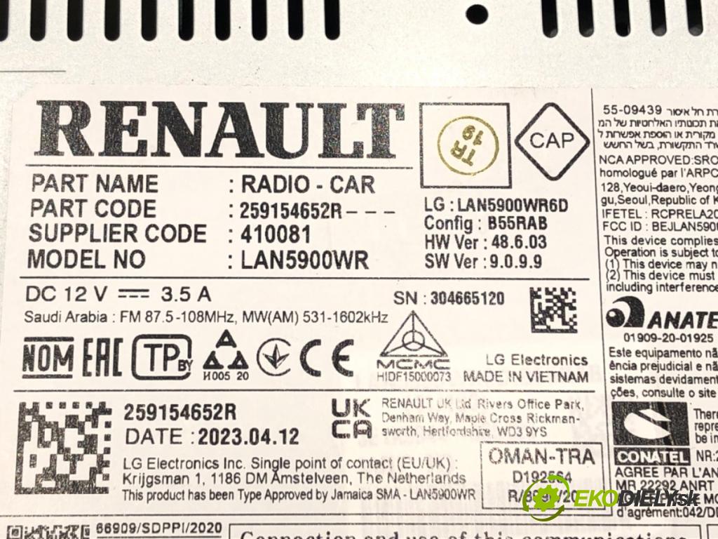 DACIA DUSTER (HM_) 2017 - 2022    1.0 TCe 90 67 kW [91 KM] benzyna 2021 - 2022  RADIO Dislpej 259154652R