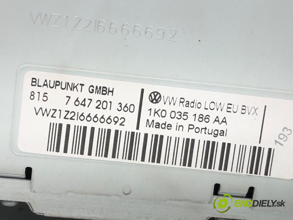 VW TRANSPORTER V Autobus (7HB, 7HJ, 7EB, 7EJ) 2003 - 2015    2.0 TDI 84 kW [114 KM] olej napędowy 2011 - 2015  RADIO 1K0035186AA (Audio zariadenia)